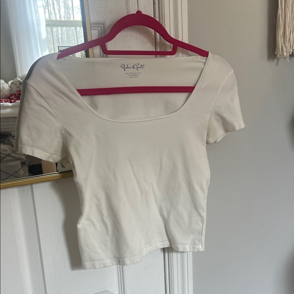 Brandy Melville Cream Square Neck Short Sleeve Crop Top